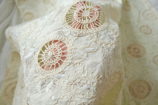 Rococo Cutwork Embroidered Jacquard Fabric – Ornate Cream Statement Textile (2.19 yards)