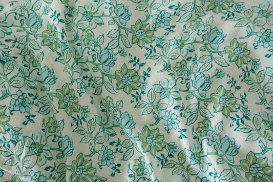 Aqua Green Floral Tencel Cotton Fabric - 1.6 yd