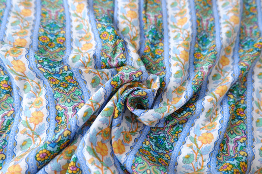 Soft Blue Paisley Floral Tencel Linen Fabric 1.6 Yards