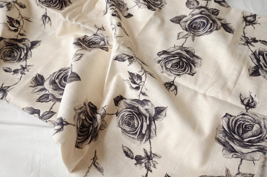 Black Rose Stretch Cotton Sateen Fabric - 3.28 yd
