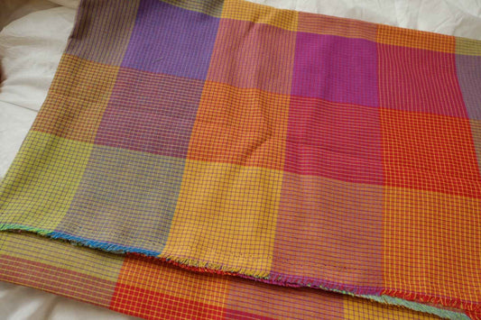 Bold Plaid Cotton Linen Blend Fabric, Structured Dress and Skirt Weight, 3.28 Yards