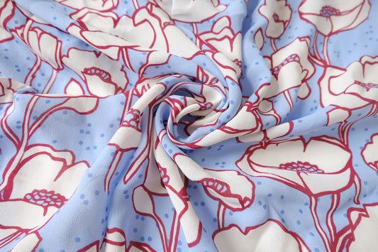 Blue Poppy Rayon Fabric - 2.19 yd