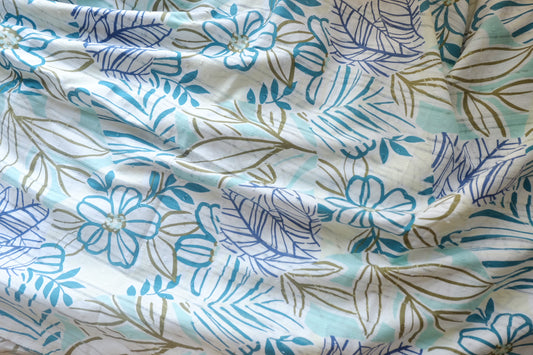 Blue Botanical Textured Cotton Jacquard – 2.2 yd