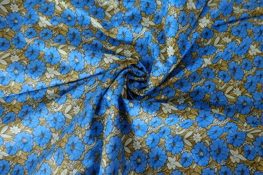 Vintage Blue Floral Cotton Lawn Fabric – 2.2 yd