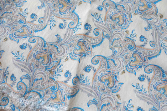 Sky Blue Paisley Tencel Cotton Fabric, Lightweight Airy Dress Weight, 3.28 Yards