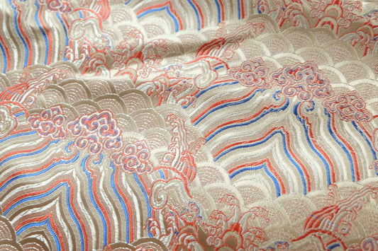 Oriental River Brocade Satin Fabric, Traditional Woven Motif, 2.19 Yards