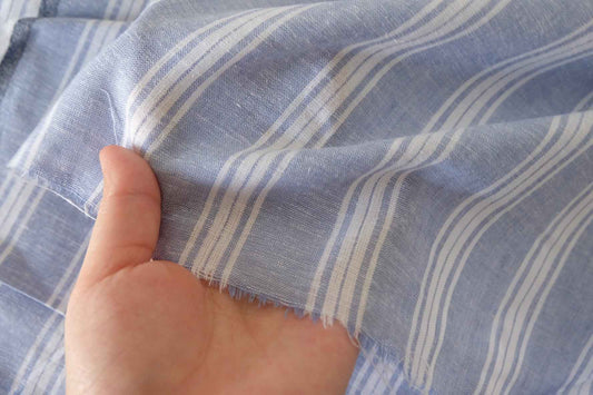 Blue Striped Cotton Linen Fabric – 1.6 yd