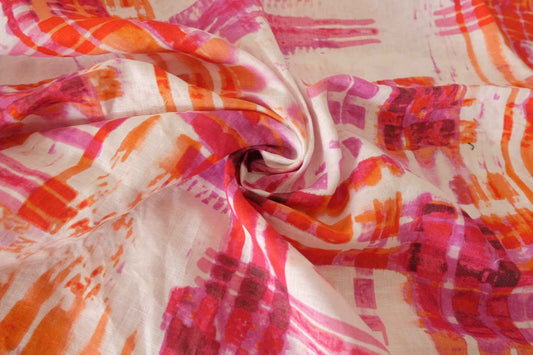 Colorful Abstract Print 100% Linen Fabric – 1.9 yd