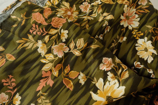 Olive Green Vintage Floral Cotton Poplin –1.64 yd
