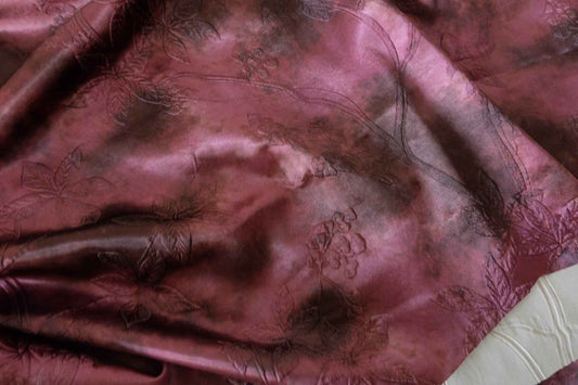 Burgundy Floral Jacquard Satin Fashion Fabric – 2.2 yd