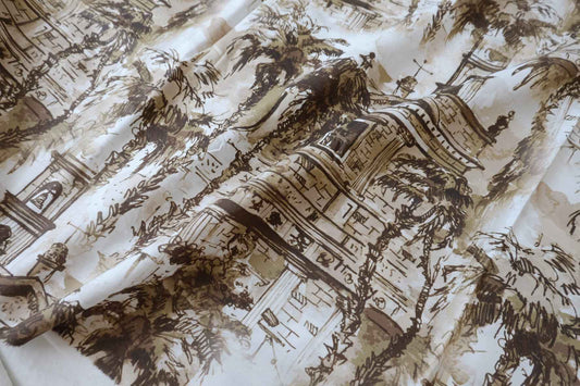 Vintage Architecture Sketch 80s Cotton Fabric - 3.28 yd