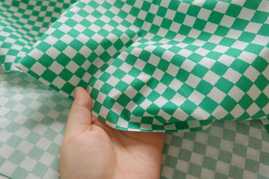 Green Checkerboard Crisp Cotton Poplin Fabric - 2.19 yd