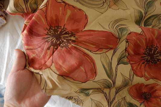 Painterly Coral Floral Cotton Lawn Fabric – 1.75 yd