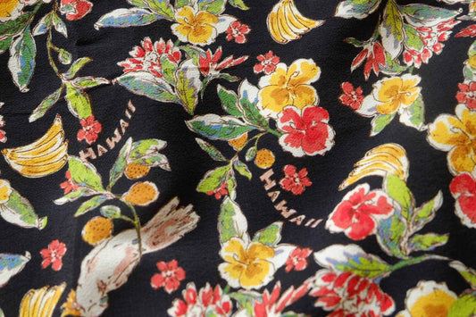 Tropical Bird Rayon Jacquard Satin Fabric, Textured Silky Dress Weight, 2.19 Yards