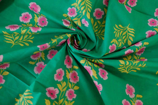 Emerald Pink Floral 60s Cotton Poplin Fabric – 3.1 yd