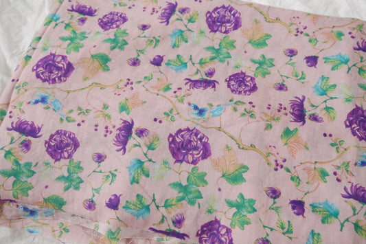 Soft Pink Floral Jacquard Cotton Fabric, 2.19 Yards