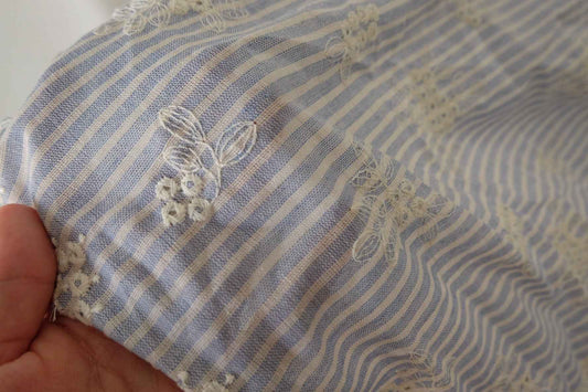 Embroidered Striped Poly Cotton Fabric – 2.2 yd