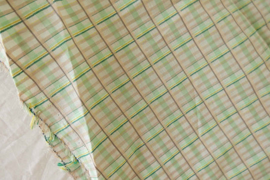 Yarn-Dyed Silk Cotton Check Fabric – Soft Green Plaid 2 yards