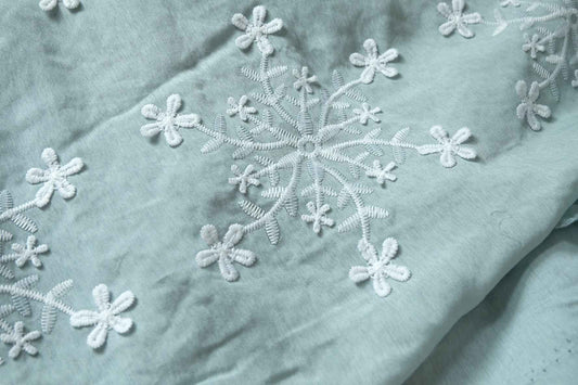 Tencel Linen Embroidered Gauze Fabric, Sheer Floral Dress Weight, 3.28 Yards