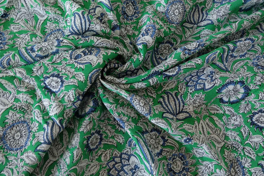 Green Floral Border Print Rayon Fabric – 2.2 yd