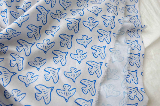 Blue Bird Print Soft Cotton Twill — 2.19 yd Piece