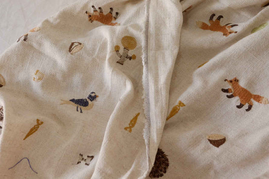 Woodland Animal Embroidered Linen Cotton Fabric – 2.2 yd