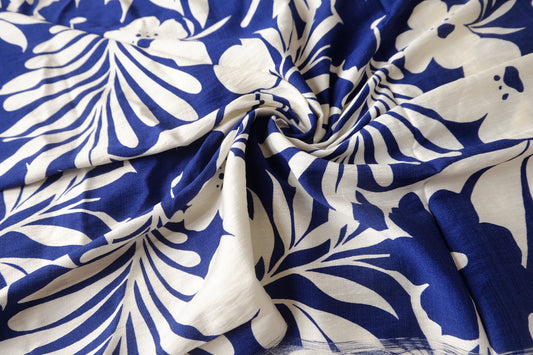 Blue Tropical Lyocell Linen Blend Fabric, Soft & Drapey, 1.6 Yards