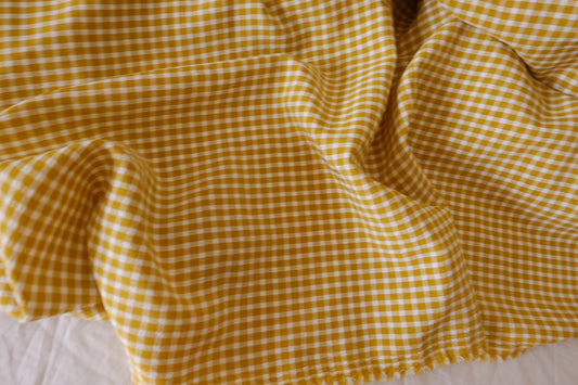 Mustard Yellow Gingham Cotton Blend Fabric - 3.3 yd