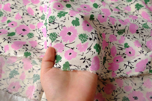Pink Floral Viscose Dress Fabric - 2.19 Yards