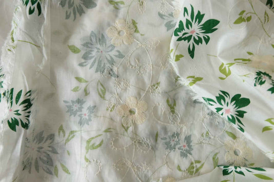 Embroidered Floral Cotton Fabric – 2.2 yd