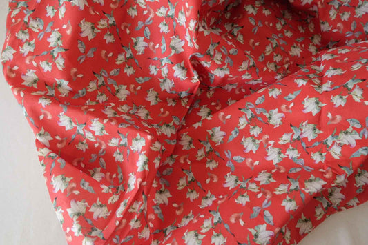 Coral Watercolor Floral Cotton Lawn Fabric – 2.4 yd