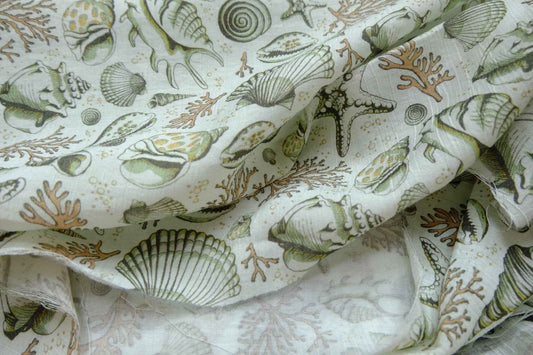 Sea Shell Tencel Cotton Fabric, Soft Textured Summer Dress Weight, 3.28 Yards