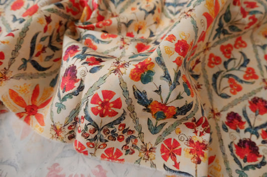 Vintage Tile Floral Cotton Twill Fabric — 1.64 yd