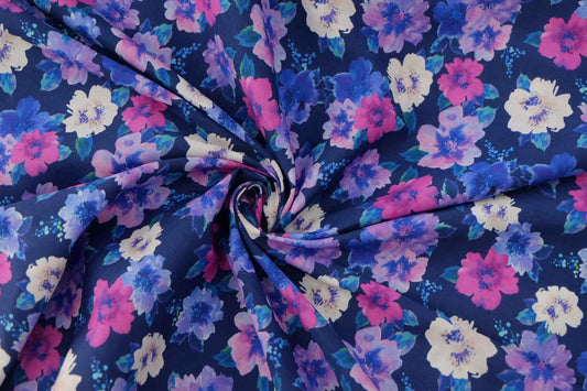 Navy Watercolor Floral Cotton Poplin – 2.2 yd/3.95 yd/2.6 yd