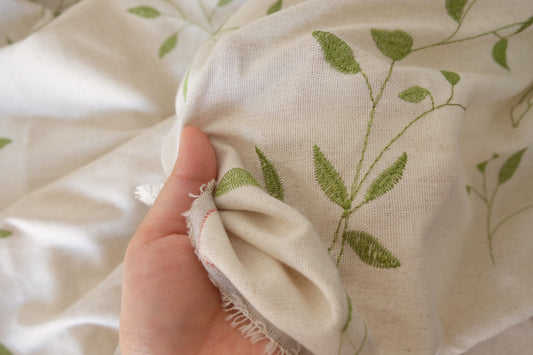 Swallows & Willow Branches Embroidered Cotton Linen – 1.64 yd