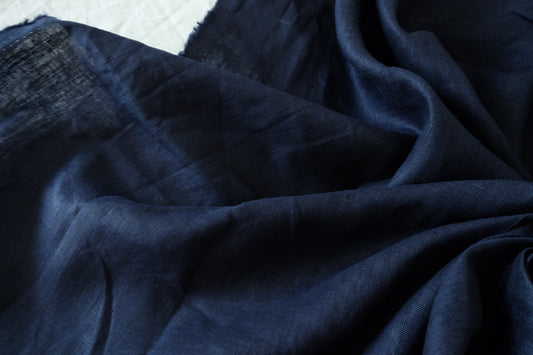 Heavy 17s Pure Linen Fabric in Deep Navy - 1.9 yd
