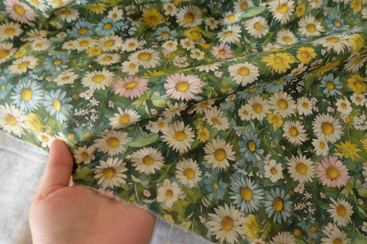 Daisy Meadow Cotton Fabric in Green - 2.2 yd