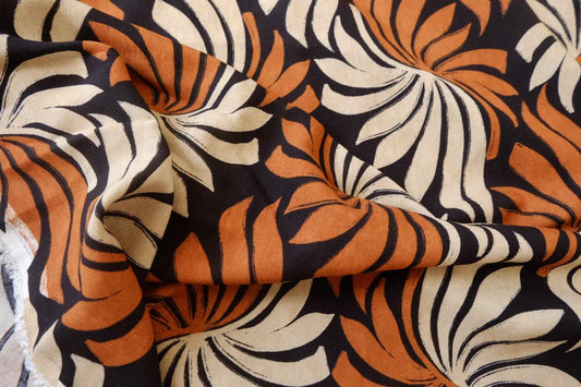 Graphic Floral Cupro Linen Blend Fabric — 3.28 yd