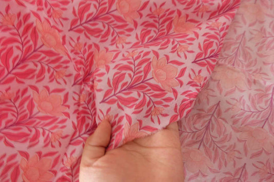 Pink Floral Cotton Lawn Fabric - 1.6 yd
