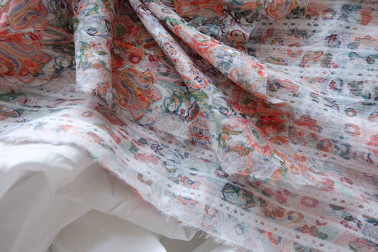 Soft Paisley Floral Jacquard Cotton Fabric - 2 yd