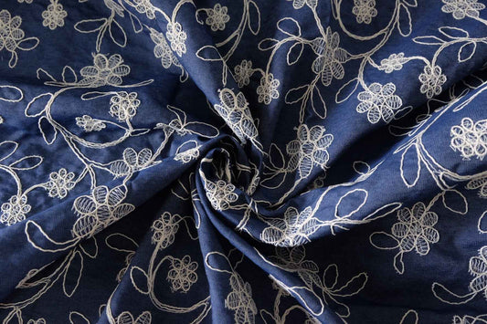 Floral Embroidered Cotton Denim – 2.2 yd