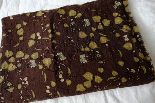 Chocolate Botanical Textured Cotton Linen Fabric - 2.52 Yards