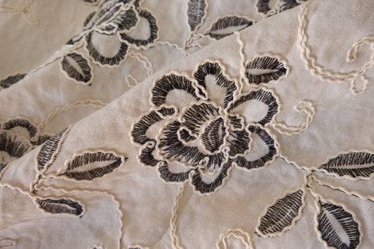 Monochrome Rose Embroidered Linen Cotton – 2.1 yd