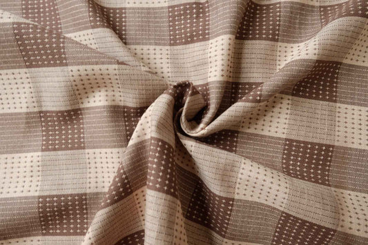 Yarn-Dyed Brown Check Linen Cotton Fabric, Textured Midweight Apparel Weight, 1.64 Yards