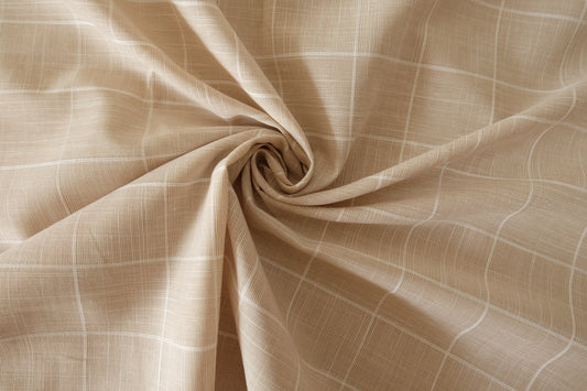 Yarn-Dyed Beige Check Linen Cotton Fabric - 1.6 yd