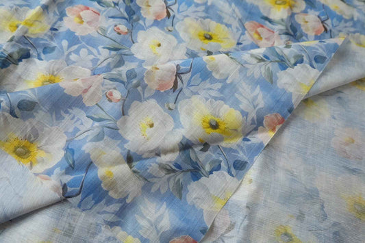 Blue Garden Tencel Ramie-Blend Fabric - 3.28 yd