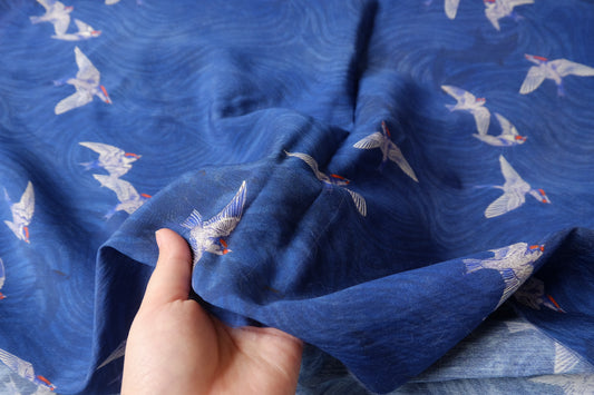 Blue Flying Bird Cotton-Nylon Shirting Fabric — 2.19 yd