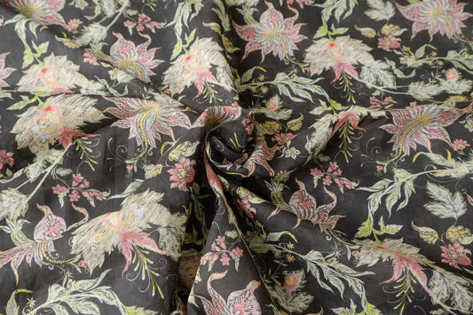 Inky Romantic Floral Cotton Poplin Fabric, Lightweight 80s Cotton, 3.28 Yards