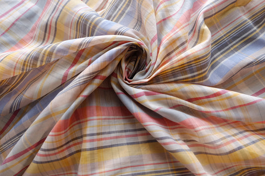Soft Pastel Plaid Yarn-Dyed Cotton Gauze Fabric - 3.28 yd