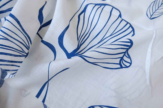 Blue Line Floral Washed Lightweight Linen Fabric - 3.28 yd
